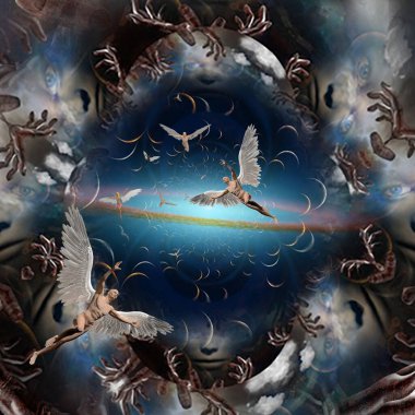 Ruhların girdabındaki melekler. 3B görüntüleme