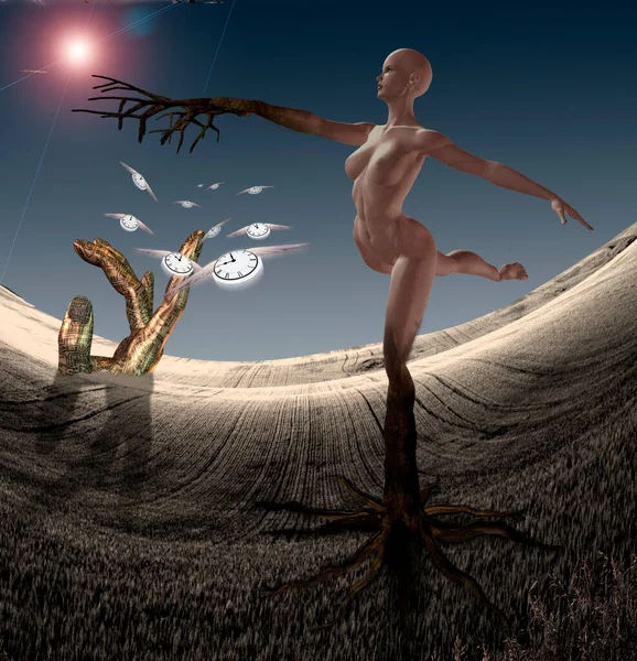 超现实的构图舞姿中的芭蕾舞团 3D渲染 — 图库照片
