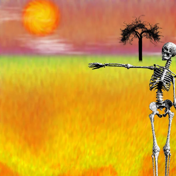 Skelet Surrealistische Scène Weergave — Stockfoto