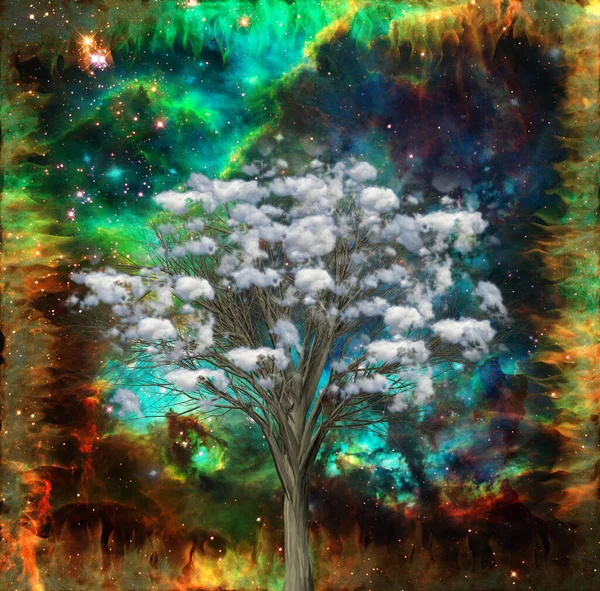 Δέντρο Των Νεφών Ζωντανό Σύμπαν Στο Παρασκήνιο — Φωτογραφία Αρχείου
