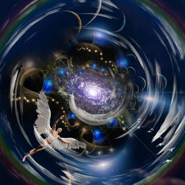 Ангел в туннеле вечности. 3D рендеринг