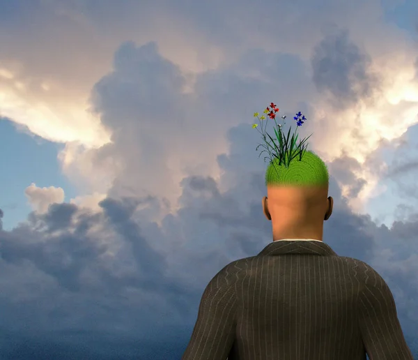 Man Green Growth Top Head — Stock Photo, Image