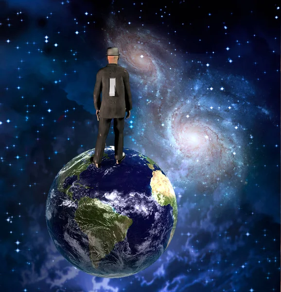 地球上穿黑色西服的人3D渲染 — 图库照片
