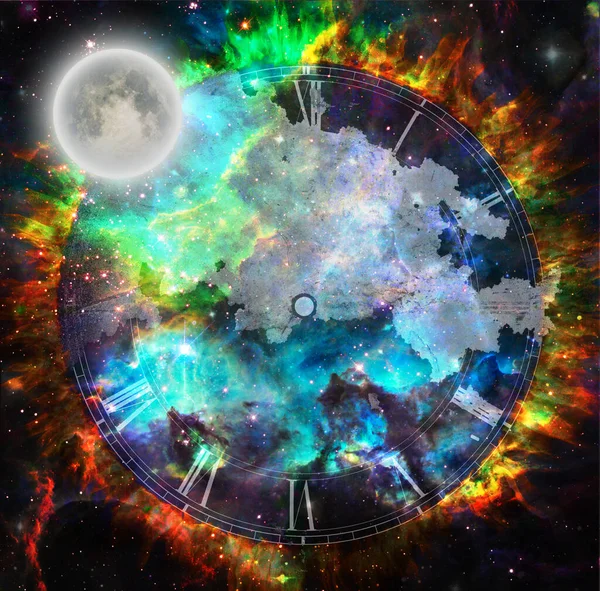 Luna Espacio Fantasía Con Esfera Reloj —  Fotos de Stock