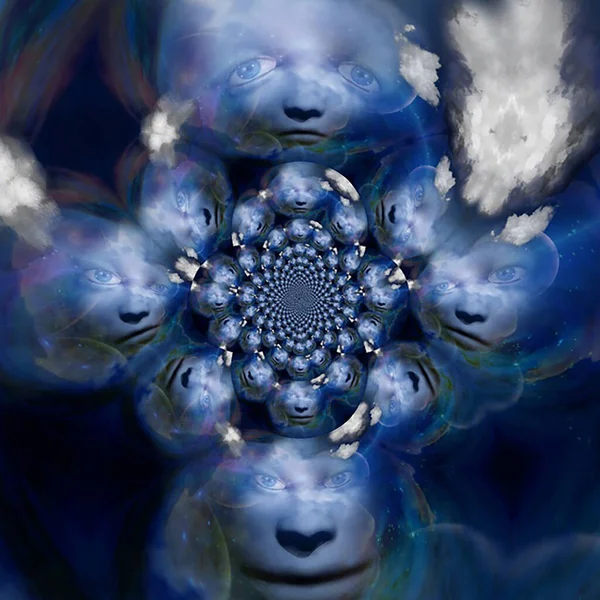 Ghosts Faces Fractal Rendering — Stock Photo, Image