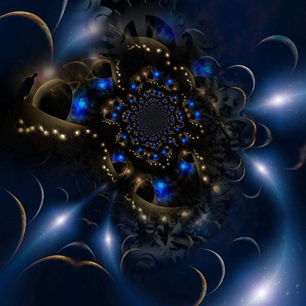 Fractal with planets and gears. 3D rendering