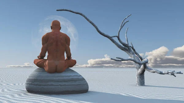 Man Meditates Stone White Sands —  Fotos de Stock