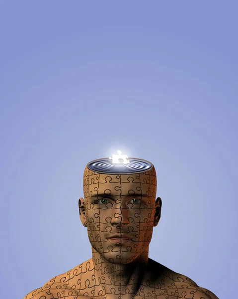 Een Man Met Een Puzzel Gedachten Weergave — Stockfoto