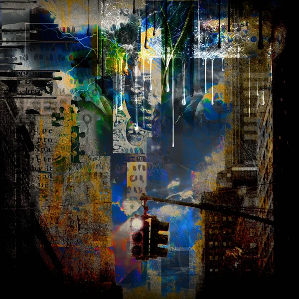 Composição Urbana Surreal Downtown Cores Suaves Com Elementos Abstratos Renderização — Fotografia de Stock