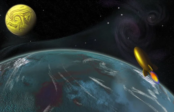 Retro Sci Art Rocket Planets — Stock Photo, Image