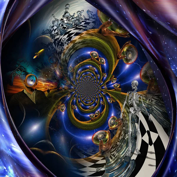 Мульти Всесвіт Всередині Кристалічних Сфер Руках Гіганта Візуалізація — стокове фото