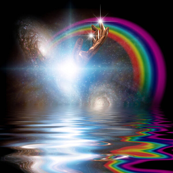 Spiritual or science background. Galaxy and rainbow