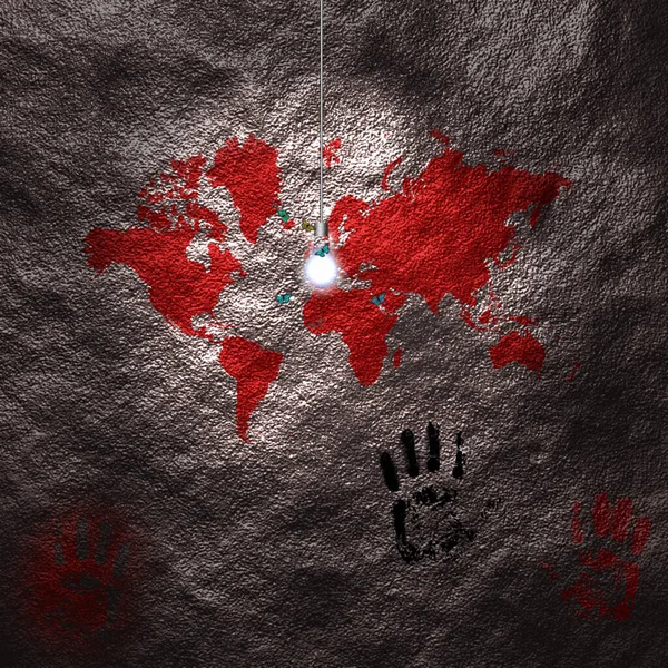 World Map Palm Hands Marks — Stock Photo, Image