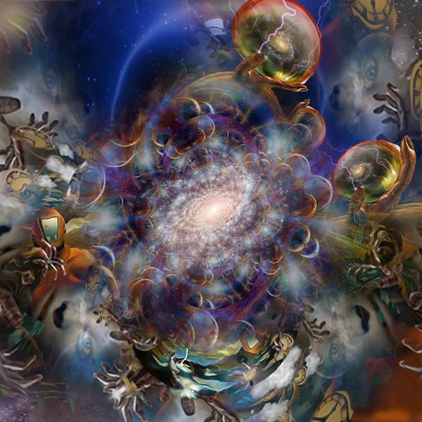 Multiversalfraktal Universen Glaskugeln Zeitspirale — Stockfoto