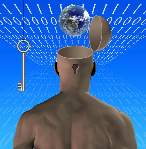 Keyhole Man Head Planet Earth Rendering — Stock Photo, Image