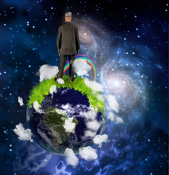 Man Black Suit Earth Rendering — Stock Photo, Image