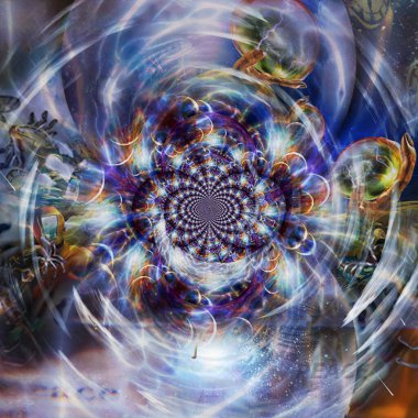 Çoklu fraktal. Cam kürelerin içindeki evrenler. Zaman spiralleri