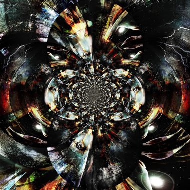 Kadın yüzü soyut bir fraktaldan ortaya çıkar. 3B görüntüleme