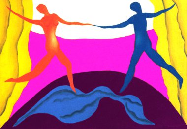 Modern sanat. Soyut resim. Dans figürleri. 3B görüntüleme