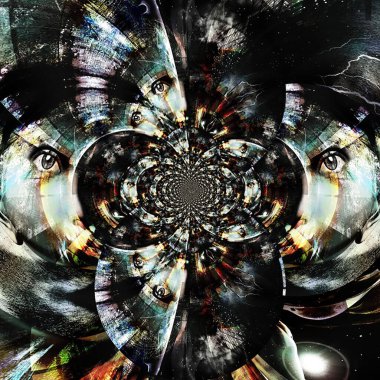 Kadın yüzü soyut bir fraktaldan ortaya çıkar. 3B görüntüleme