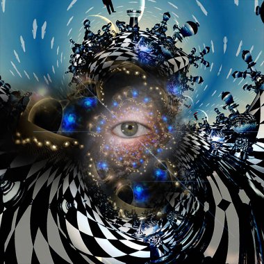 Gerçek üstü satranç dünyası. 3B görüntüleme