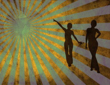Dans eden parti kızları. Renkli pop sanat geçmişi. 3B görüntüleme