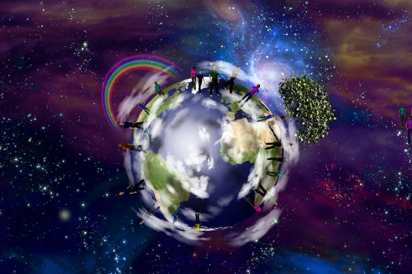 Planet Earth Different People Rendering — Stock Photo, Image