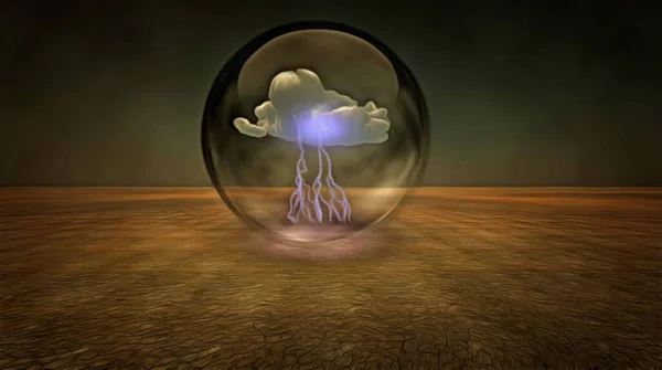 Nuvem Trovão Dentro Esfera Cristal Renderização — Fotografia de Stock