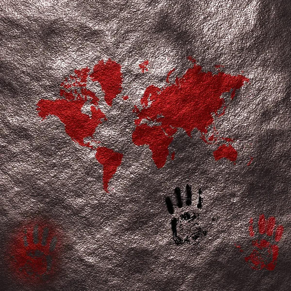 世界地図と手のひらの手のマーク 3Dレンダリング — ストック写真