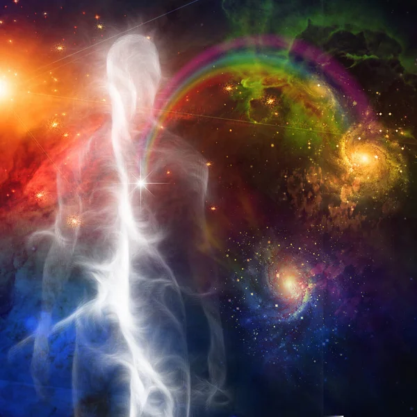 Ludzki Duch Żywym Kolorowym Wszechświecie Renderowanie — Zdjęcie stockowe