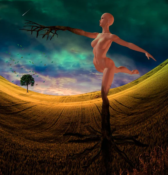 Surrealistyczna Kompozycja Suszarka Balerinowa Pozycji Tanecznej Renderowanie — Zdjęcie stockowe