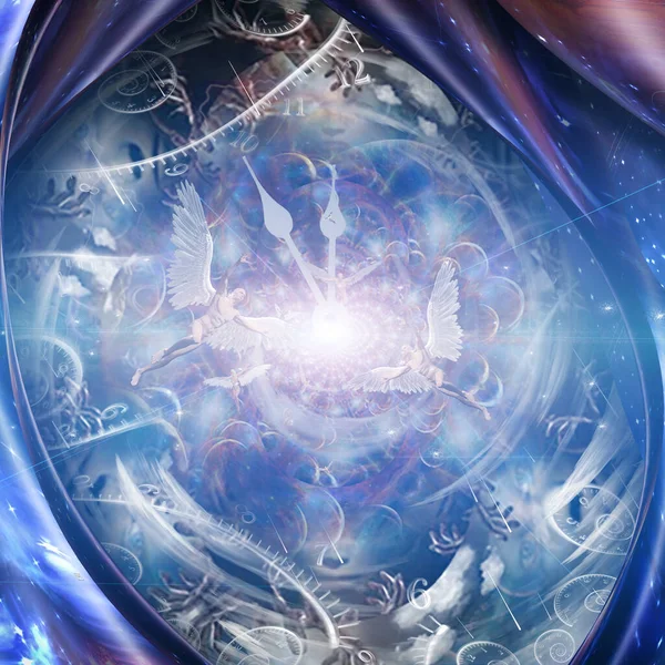 Composición Simbólica Partícula Dios Ángel Espirales Del Tiempo Renderizado — Foto de Stock