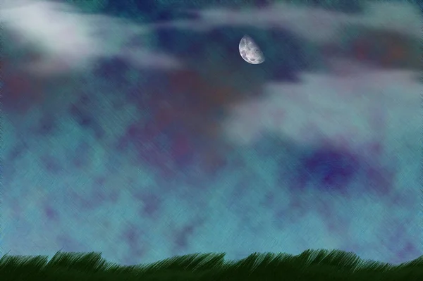 Луна Над Зеленым Полем — стоковое фото