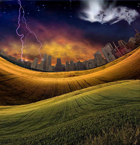 City Distance Meadow Rendering — Stock Photo, Image