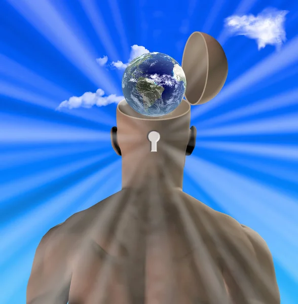 Keyhole Man Head Planet Earth Rendering — Stock Photo, Image