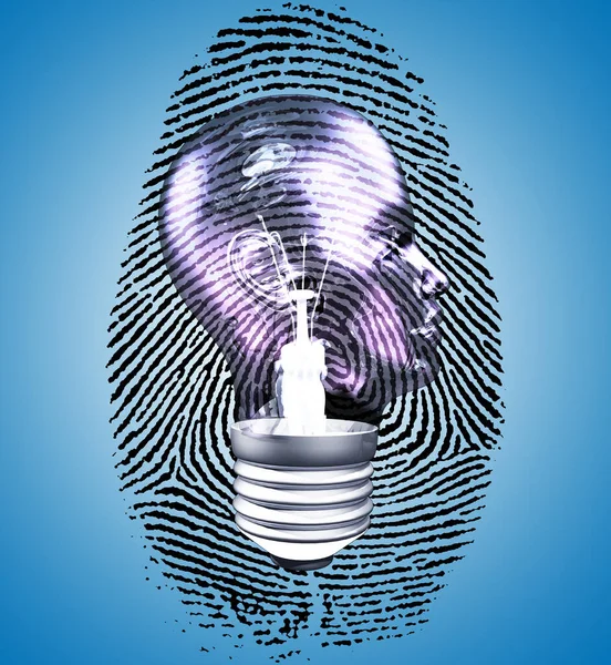 Light Bulb Head Fingerprint Rendering — Stock Photo, Image