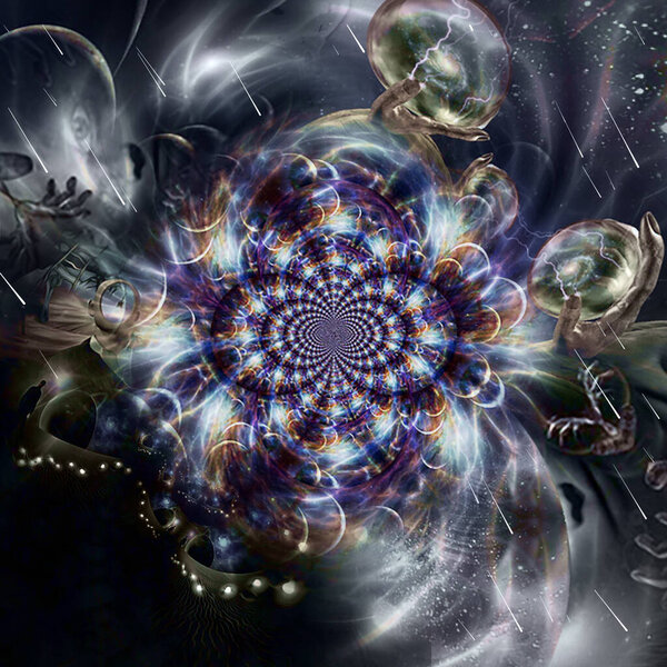 Multiverse fractal. Universes inside glass spheres