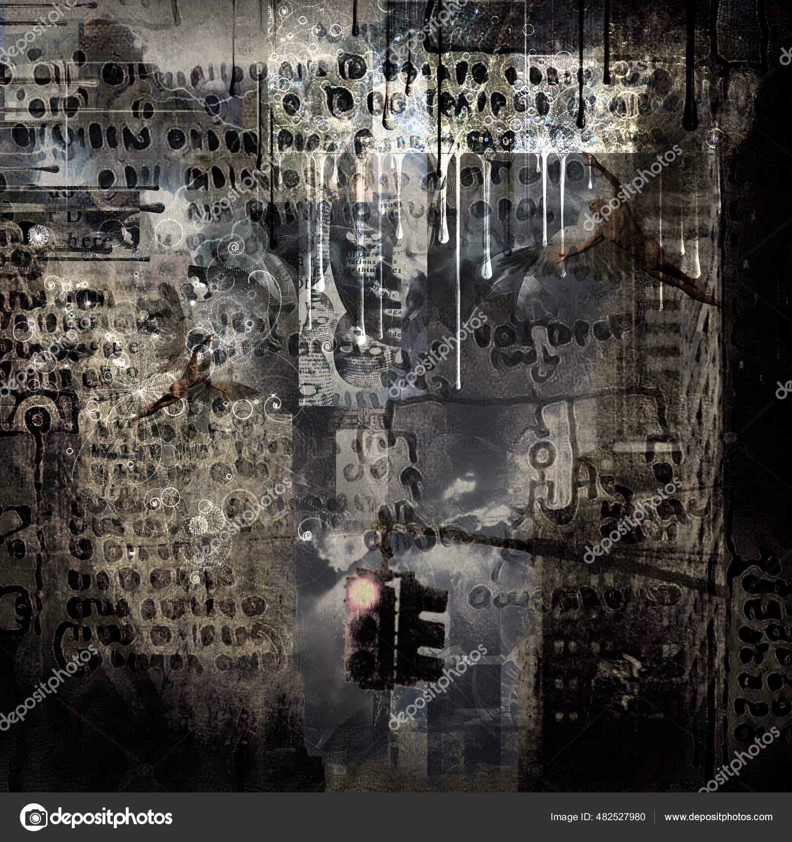 Modern Digital Art Surreal Urban Grunge Mixed Media Rendering Stock