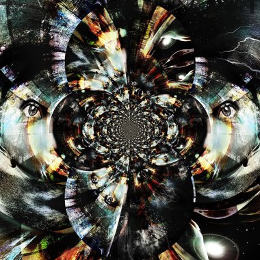 Kadın yüzü soyut bir fraktaldan ortaya çıkar. 3B görüntüleme