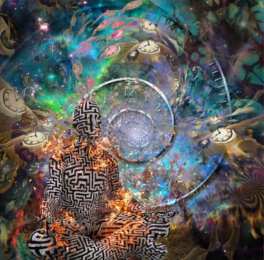 Lotus pozu veren adam. Canlı boşluk arkaplanı