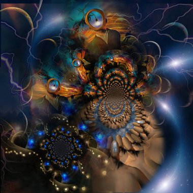 Sonsuzluğun fraktalında meçhul kalabalık. 3B görüntüleme