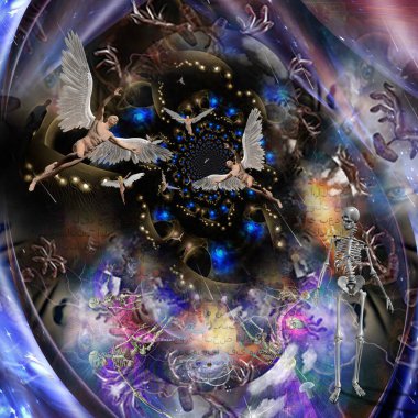 Yaşam ve ölümün akışı. Ruhani sanat. 3B görüntüleme