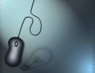 Bilgisayar faresi ve ampul silueti. Çelik arkaplan