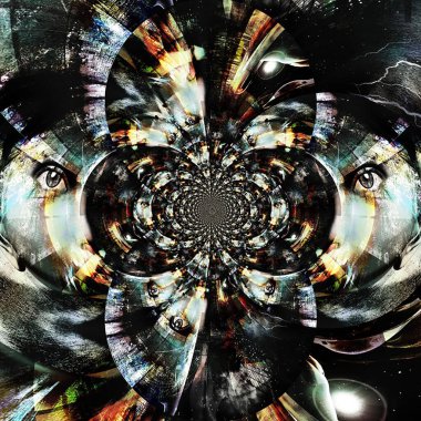 Kadın yüzü soyut bir fraktaldan ortaya çıkar. 3B görüntüleme