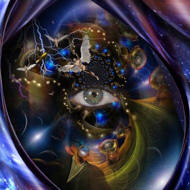 Tanrı 'nın Gözü ve gerçek dışı dünyadaki melekler. 3B görüntüleme