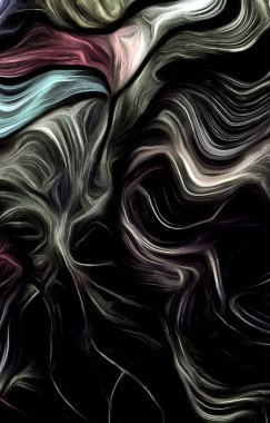Renk hareketlerinin akışkan çizgileri. Koyu renkler soyut. 3B görüntüleme