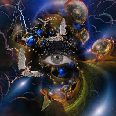 Tanrı 'nın Gözü ve gerçek dışı dünyadaki melekler. 3B görüntüleme