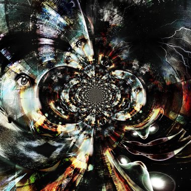 Kadın yüzü soyut bir fraktaldan ortaya çıkar. 3B görüntüleme