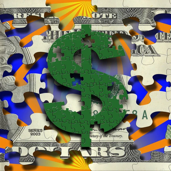 Dollar Puzzle Pattern Pop Art Background — Stock Photo, Image