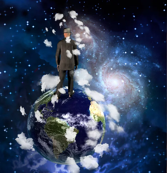 地球上の黒いスーツの男 3Dレンダリング — ストック写真